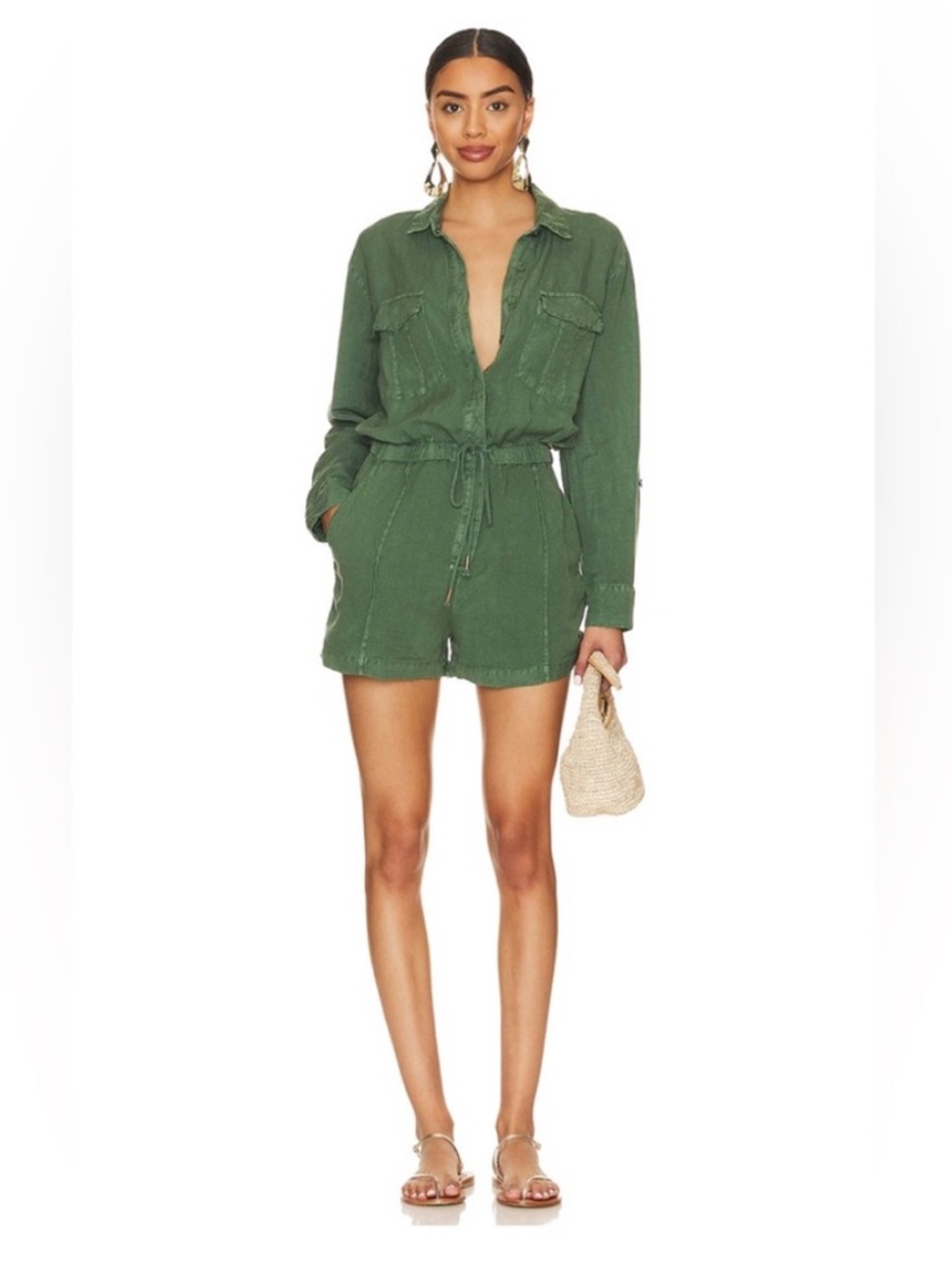 Young Fabulous & Broke🌿 Lake Side Romper Linen Blend Sz M